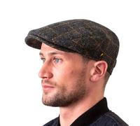 Hatman of Ireland Authentic Tweed Flat Cap 100% Irish Wool Handmade Ireland Men Casquette Navy Green Charcoal, Charcoal Check, M