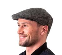 Hatman of Ireland Authentic Tweed Flat Cap for Men 100% Donegal Tweed Herringbone Pattern Handmade Made in Ireland, Charcoal Salt and Pepper Shaker, L