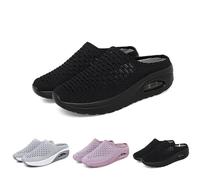 Hatmeo Women Orthopedic Slippers, Air Cushion Slip-On Diabetic Walking Shoes with Arch Support, Lightweight Breathable Sneakers Slippers Wide Toe Box Shoes for Women Indoor Outdoor(Black,5.5 UK)