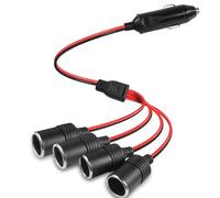 HATMINI 1 to 4 Car Cigarette Lighter 12v 24v Power Charger Adapter 4 Way Socket Car Cigarette Lighter Splitter Extension Cable 13AWG with 20A Fuse- 1FT/0.3M
