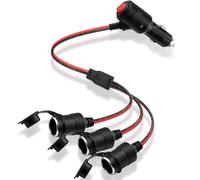 HATMINI 12V 24V Cigarette Lighter Splitter,1 to 3 Car Cigarette Lighter Cable,3-Way Socket with ON/Off Switch, 16AWG 15A Triple Power Extension Cable for Car, RV, Boat Device Etc -30cm/1FT