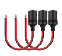 HATMINI 3 Pcs 18AWG Female Car Cigarette Lighter Socket with Bare Wire Open End Cable,1FT 12/24V Car Charger Power Cigarette Lighter Female Socket Replacement Cable for Equipment Within 120W