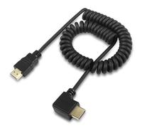 HATMINI Left Angle HDMI Coiled Cable，90 Degree HDMI Male to Male Spring Spiral Cable,Coiled 19 inch Extended to 75 inch Support 3D 1080P for Camera, Monitor (Left)