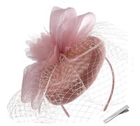 HATOFES Flower Feather Headband Fascinator Wedding Headwear Ladies Race Royal Ascot Pillbox Wedding Cocktail Tea Party Derby Hat for Women (UK, Alpha, One Size, A3-Pink)