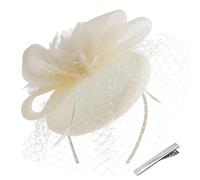 HATOFES Flower Feather Headband Fascinator Wedding Headwear Ladies Race Royal Ascot Pillbox Wedding Cocktail Tea Party Derby Hat for Women (UK, Alpha, One Size, A1-Beige)