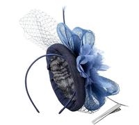 HATOFES Flower Feather Headband Fascinator Wedding Headwear Ladies Race Royal Ascot Pillbox Wedding Cocktail Tea Party Derby Hat for Women (UK, Alpha, One Size, A2-Navy Blue)