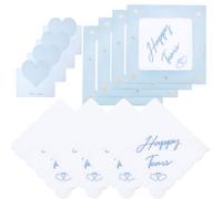HATOFES Happy Tears Embroidered Wedding Handkerchief 60S Cotton White Hankies Embroidery Hanky for Bride Groom Wedding Day Gift Something Blue For Bride,12"x12" (Happy Tears X 4)