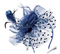 HATOFES Wedding Small Hair Fascinators Bride Feather Race Royal Ascot Hat with Clip Headband Hatinators for Wedding Women Mother of The Bride Guest UK (UK, Alpha, One Size, 1-Navy Blue)
