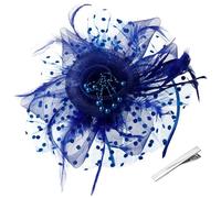 HATOFES Wedding Small Hair Fascinators Bride Feather Race Royal Ascot Hat with Clip Headband Hatinators for Wedding Women Mother of The Bride Guest UK (UK, Alpha, One Size, 7-Royal Blue)
