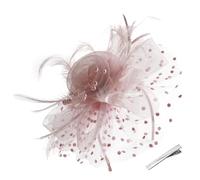 HATOFES Wedding Small Hair Fascinators Bride Feather Race Royal Ascot Hat with Clip Headband Hatinators for Wedding Women Mother of The Bride Guest UK (UK, Alpha, One Size, 6-Pink)