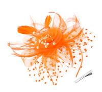 HATOFES Wedding Small Hair Fascinators Bride Feather Race Royal Ascot Hat with Clip Headband Hatinators for Wedding Women Mother of The Bride Guest UK (UK, Alpha, One Size, 9-Orange)
