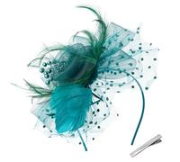 HATOFES Wedding Small Hair Fascinators Bride Feather Race Royal Ascot Hat with Clip Headband Hatinators for Wedding Women Mother of The Bride Guest UK (UK, Alpha, One Size, 5-Green)