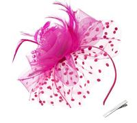 HATOFES Wedding Small Hair Fascinators Bride Feather Race Royal Ascot Hat with Clip Headband Hatinators for Wedding Women Mother of The Bride Guest UK (UK, Alpha, One Size, 12-Rose Red)