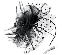 HATOFES Wedding Small Hair Fascinators Bride Feather Race Royal Ascot Hat with Clip Headband Hatinators for Wedding Women Mother of The Bride Guest UK (UK, Alpha, One Size, 3-Black)