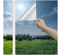 Haton One Way Clear Window Film Privacy for Glass Windows, Heat Reflective Mirror Tint Film Anti Glare and UV, Static Cling Sticker See Out Not In for Home Office, Silver 90x400cm