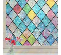 Haton Stained Glass Window Film, Rainbow Window Privacy Film, Decorative Sun Blocking Glass Clings Stickers, Static Cling Colorful Lattice Coverings Decals for Home Door 60x300cm