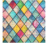 Haton Stained Window Film for Glass Privacy Colorful Lattice 44.5x300cm | 3D Rainbow Decorative Sun Blocking Glass Clings Stickers, Static Cling Coverings Decals for Home Door