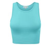 HATOPANTS Women Sleeveless Cami Crop Tank Tops Racerback High Halter Neck Shirts, 911-aqua, S