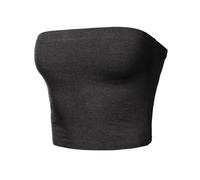 HATOPANTS Women's Double Layered Crop Tube Tops Strapless Basic Cotton Cami Casual, 863-charcoal-00, Medium