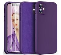 HATOSHI 3 in 1 for iPhone 11 Phone Case, with 2 Pack Screen Protector, [Upgraded Full Camera Protection] Liquid Silicone Silky-Soft Touch Slim Shockproof [Anti-Scratch] [Multi-Color], Midnight Purple