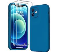 HATOSHI 3 in 1 for iPhone 12 Case, with 2 Pack HD Screen Protector, [Upgraded Full Camera Protection] Liquid Silicone Silky-Soft Touch Slim Shockproof [Anti-Scratch] [Multi-Color] 6.1", Midnight Blue