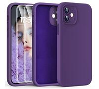 HATOSHI 3 in 1 for iPhone 12 Case, with 2 Pack Screen Protector, [Upgraded Full Camera Protection] Liquid Silicone Silky-Soft Touch Slim Shockproof [Anti-Scratch] [Multi-Color] 6.1", Midnight Purple