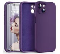 HATOSHI 3 in 1 for iPhone 13 Case, with 2 Pack Screen Protector, [Upgraded Full Camera Protection] Liquid Silicone Silky-Soft Touch Slim Shockproof [Anti-Scratch] [Multi-Color] 6.1", Midnight Purple