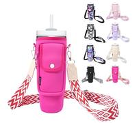 HATOTO Stanley Cup Accessories Water Bottle Cup Holder with Strap for Stanley Cup 40/30 Oz, Fashion Upgrade Woven Shoulder Straps Water Bottle Hold (03.hot Pink, 40oz)