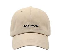 Hatphile: Cat Mom & Dad Hats for Proud Cat Parents | for Men & Women | Embroidered Text - Adjustable Fit - 100% Cotton, Cat Mom Khaki Cap, Large