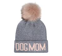 Hatphile Dog Mom and Dog Dad Beanie Collection - Stylish and Cozy Breed-Specific Knit Hats for Proud Pet Parents, Grey Hat Pink Dog Mom Pink Pompom, L