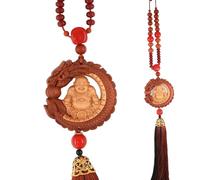 HATRAV Protection Buddha Ornament for Car and Home,Chinese Fengshui Dec,Bring Positive Energy and Good Luck, Decorations,Peach Wood,Safe and Health (A Laughing Buddha)