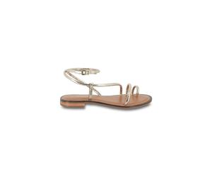 Hatrio Toe Post Sandals in Leather with Flat Heel Gold-Coloured