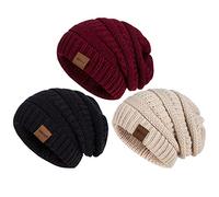 Hatromm Slouchy Beanie Hat Women 3 Pack, Winter Hats for Men Women Oversized Knit Warm, Beanie Hats for Women Thick for Cold Weather(Black+Oatmeal+Burgundy)