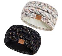 Hatromm Winter Headbands for Women Wool 2 Pack, Ear Warmers for Women Headband Knit Thick Fleece Lined, Cold Weather Warm Ear Muffs(Confetti Black+Confetti White)