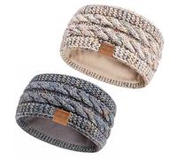 Hatromm Winter Headbands for Women Wool 2 Pack, Ear Warmers for Women Headband Knit Thick Fleece Lined(Confetti Oatmeal+Confetti Gray)