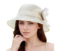 Hats Children's Women's Hat Bridal Wedding Church Tea Party Outdoor Elegant Temperament Sun Hat Elegant Flower French Bowler Hat Sun Protection Lace Pelvic Hat Women's Hat, White, M