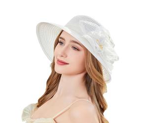 Hats for Women 2025 Tea Party Organza Flower Bucket Hat Ladies Elegant Easter Sunday Afternoon Outfits Sun Hats for Women UK White