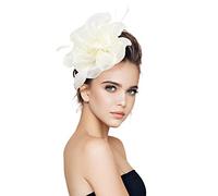 Hats for Women Fascinators Womens Pillbox Flower Hat For Tea Party Women Fascinators Hat Flower Fascinators Cocktail Wedding Church Nylon Sweat Headbands (White, One Size)