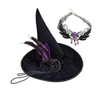 Hats for Women for Women - 43 x 43 cm Halloween Hat Cosplay Hats | Golden Velvet Pointed Hat with Precious Stones Necklace | Rose Party, for Teenagers, Girls, Masquerades,