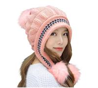 Hats for Women Thermal Fleece Beanie Cap Pom Pom Beanie Hat with Ear Flaps Warm Plush Thick Ladies Bobble Hats UK Knitted Ladies Winter Autumn Cap
