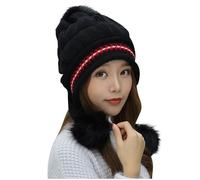 Hats for Women Thermal Fleece Beanie Cap Pom Pom Beanie Hat with Ear Flaps Warm Plush Thick Ladies Bobble Hats UK Knitted Ladies Winter Autumn Cap