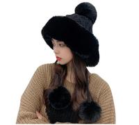 Hats for Women UK Ear Protection Thermal Caps Fleece Womens Beanie Hats Knitted Warm Ladies Bobble Hats UK Pom Pom Winter Hats Black