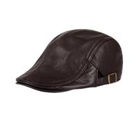 Hats Men Women Street Bonnet Genuine Leather Beret Male Thin Hats 55-61 Cm Adjustable Forward Cap Leisure Duckbill Casquette(Coffee,59-61 CM)