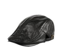 Hats Men Women Street Bonnet Genuine Leather Beret Male Thin Hats 55-61 Cm Adjustable Forward Cap Leisure Duckbill Casquette(Black,59-61 CM)