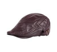 Hats Men Women Street Bonnet Genuine Leather Beret Male Thin Hats 55-61 Cm Adjustable Forward Cap Leisure Duckbill Casquette(Red,55-57 CM)