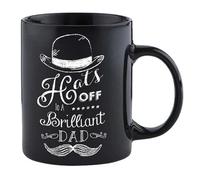 "Hats Off to a Brilliant Dad!" Dad Themed Black and White Novelty Sentimental Mug with Presentation Box