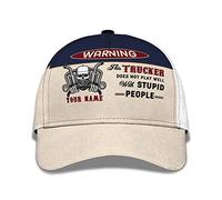 Hats Truck Skull Driver Custom Name 3D Warning This Trucker Does Not Play Well with Stupid People Solid Hats Vintage Sun Visor Hat Strap Buckle Sport Cap for Adult, Ladies, Boys