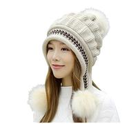 Hats Warm Winter Hat Fashion Keep with Women Knitted Wool Hemming Baseball Caps Plaid Trapper Hat (Beige, One Size)