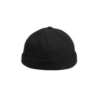 HATSQUARE Cotton Docker Cap, Unisex Brimless Cap, Men Skull Cap, Brimless Beanie Hat, Men Women Cuffed Hat - Black