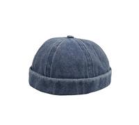 HATSQUARE Washed Cotton Docker Cap, Unisex Brimless, Rolled Cuffed Men Skull Beanie, Harbour Pigment Dyed Hat - Navy